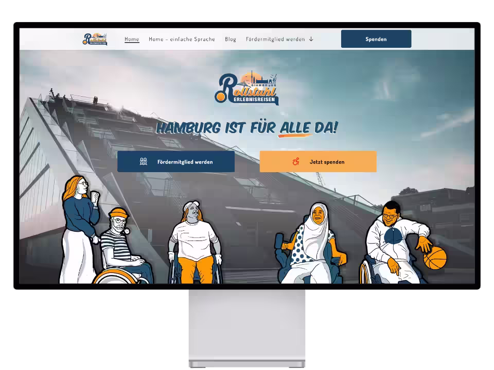 Desktop mockup ansicht der startseite von rohllstuhlerlebnissreisen