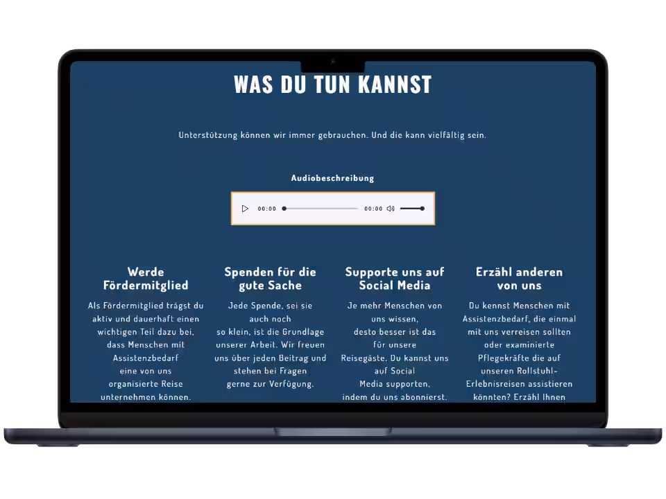 Laptop mockup ansicht der startseite von rollstuhlerlebnissreisen