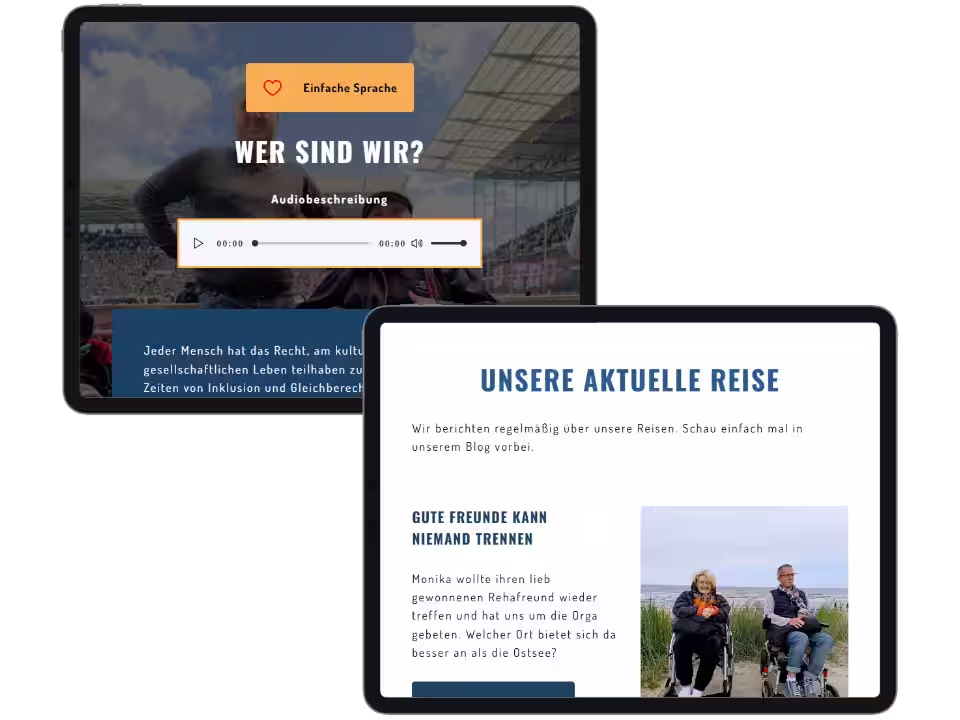 Tablet ansicht des blogartikels und wer wir sind auf der startseite von rollstuhlerlebnissreisen